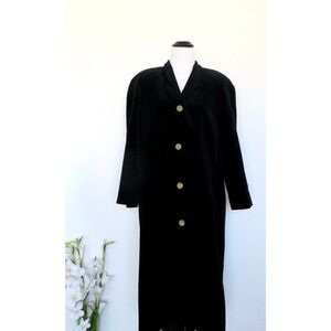 CATTIVA Vintage Velvet Long Coat Overcoat Crystal Buttons Black SZ M